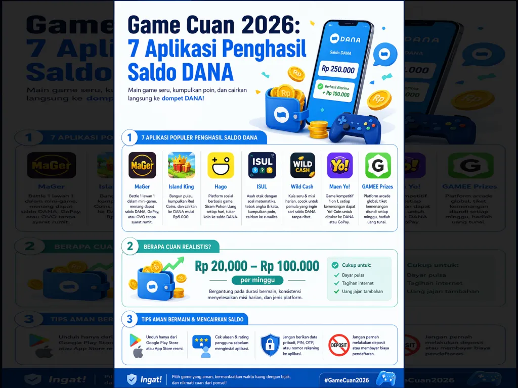 Game Cuan 2026: 7 Aplikasi Penghasil Saldo DANA yang Bisa Langsung Cair ke Dompetmu