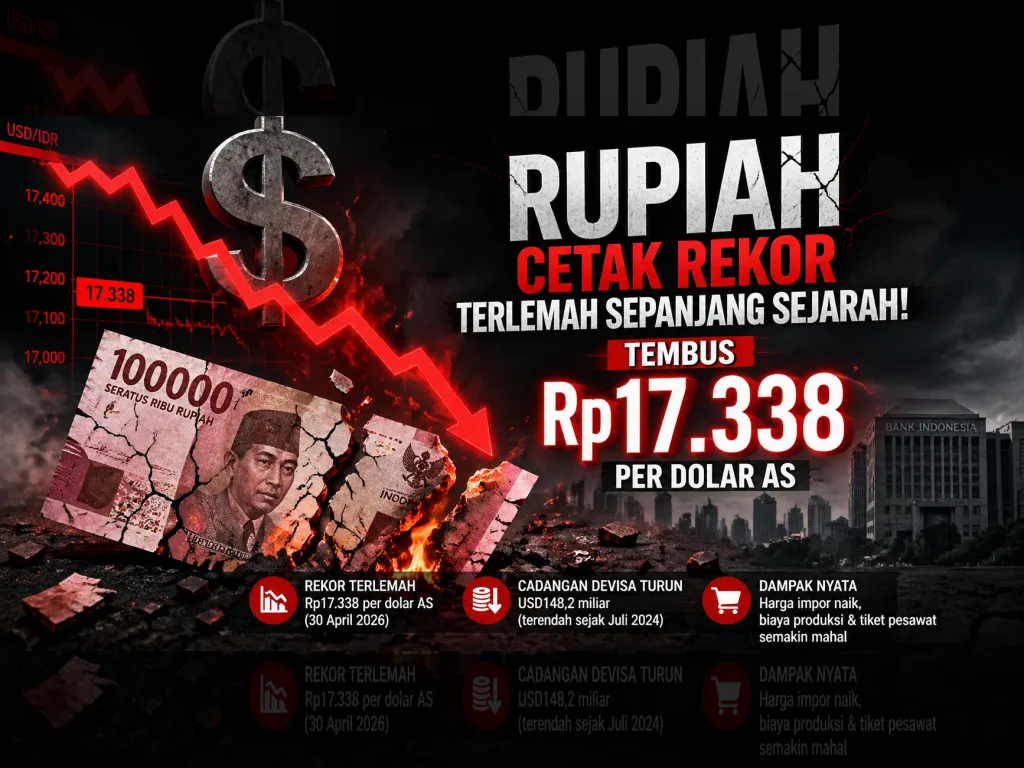 Rupiah Cetak Rekor Terlemah Sepanjang Sejarah, Tembus Rp17.338 per Dolar AS