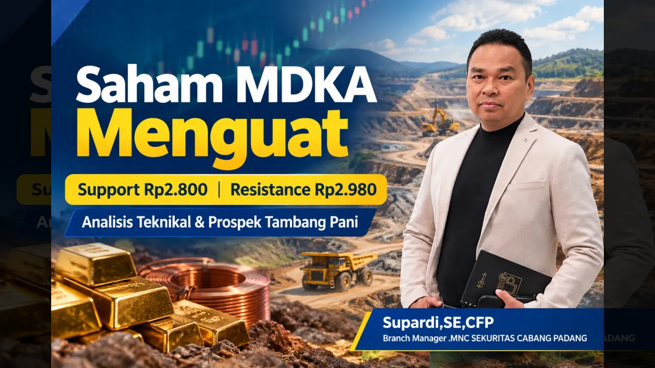 Saham MDKA Menguat, Support Rp2.800 dan Resistance Rp2.980
